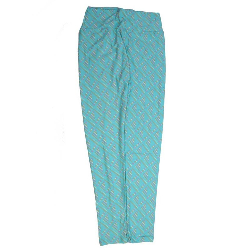 LuLaRoe One Size OS Stripes Diagonal Hash Marks Blue Pink Zig Zags and Chevrons OS-4426-T  Buttery Soft Womens Leggings fits Adults 2-10