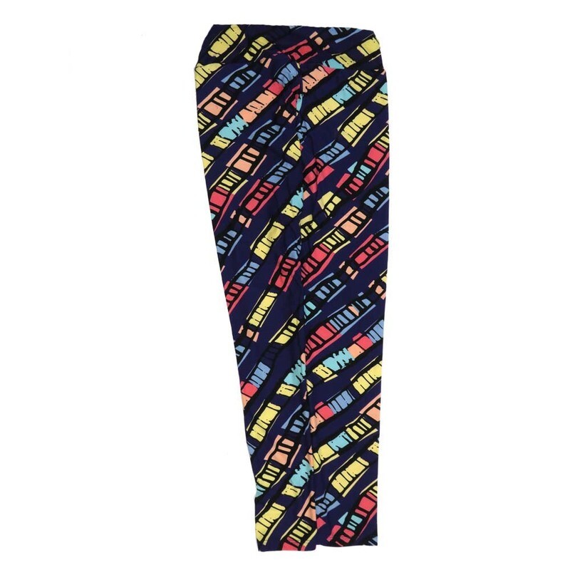 LuLaRoe One Size OS Stripes Diagonal Blue Black Yellow Pink OS-4427-O  Buttery Soft Womens Leggings fits Adults 2-10