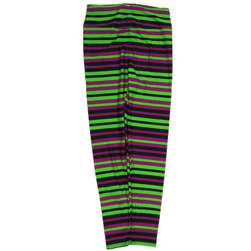 LuLaRoe One Size OS Stripes Black Yellow Magenta Green OS-4427-C  Buttery Soft Womens Leggings fits Adults 2-10