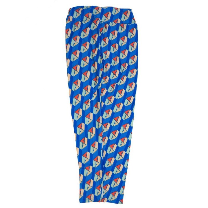 LuLaRoe One Size OS Stripes Diagonal A&#39;s Diamonds Blue Gray Red OS-4426-Z  Buttery Soft Womens Leggings fits Adults 2-10