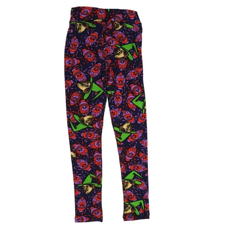 LuLaRoe Kids Large/XL LXL Halloween Witch Spider Blue Green Red Black Leggings fits sizes 7-12  LXL-2290-A2
