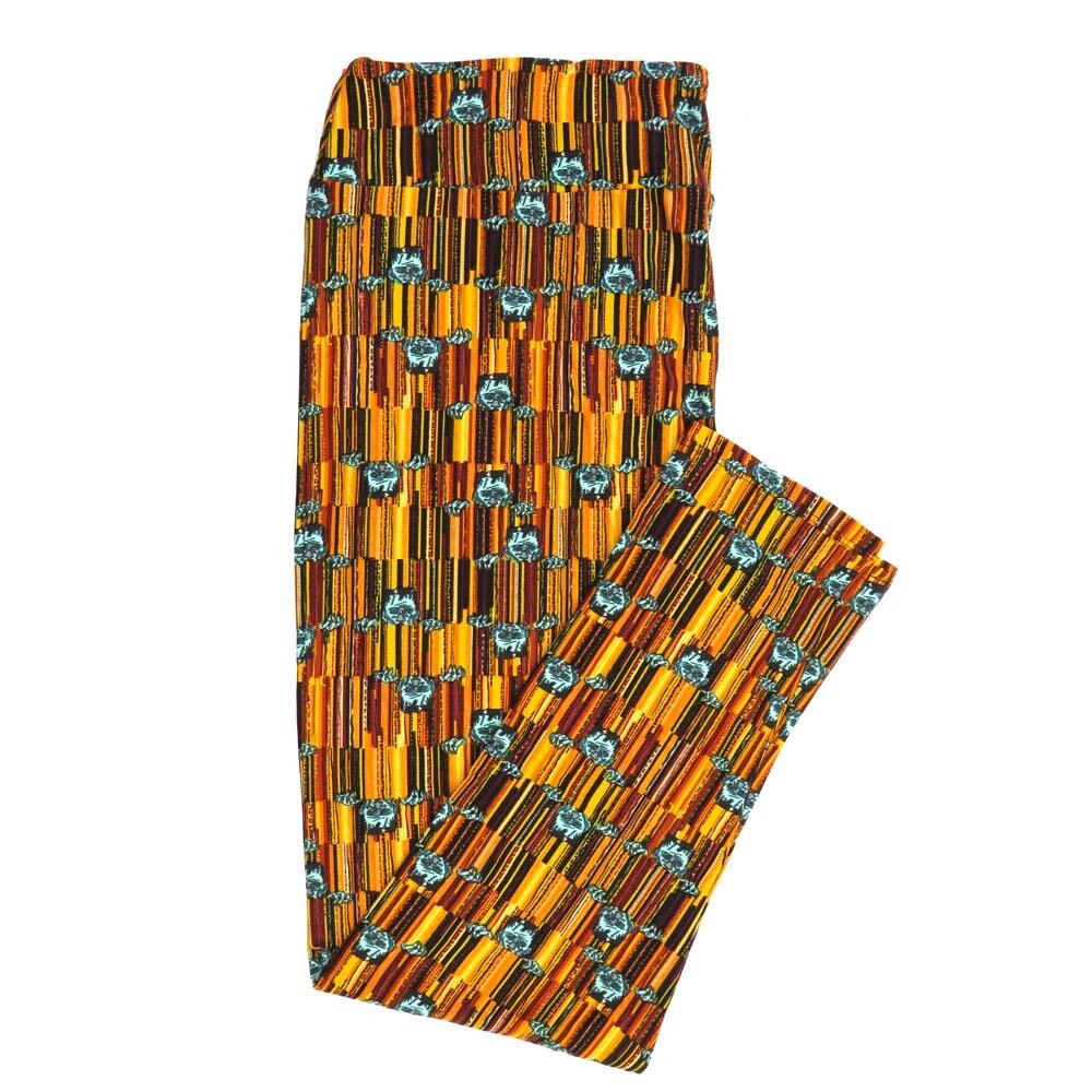 LuLaRoe TCTWO TC2 Halloween Frankenstein Peeking Yellow Orange Black White 9050-ZO2 Buttery Soft Leggings fits Adult Women sizes 18+