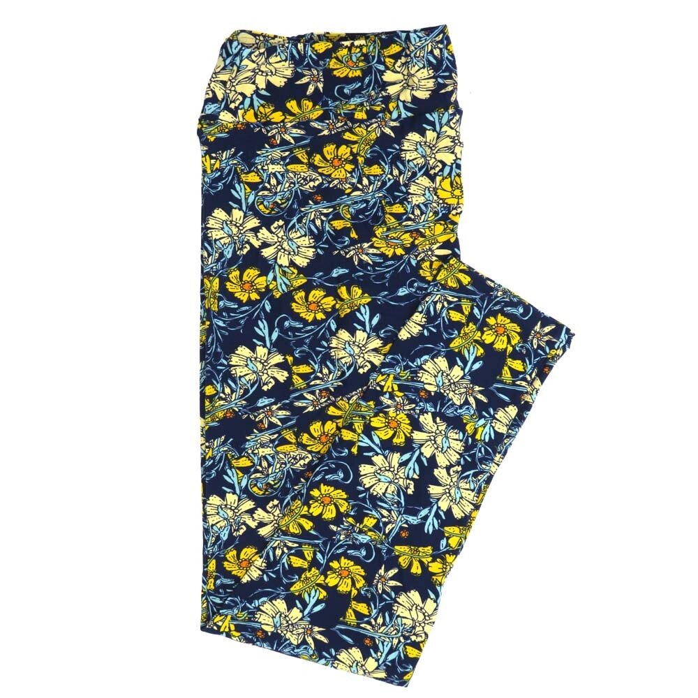 LuLaRoe TCTWO TC2 Floral Blue Yellow Green 9050-ZV Buttery Soft Leggings fits Adult Women sizes 18+