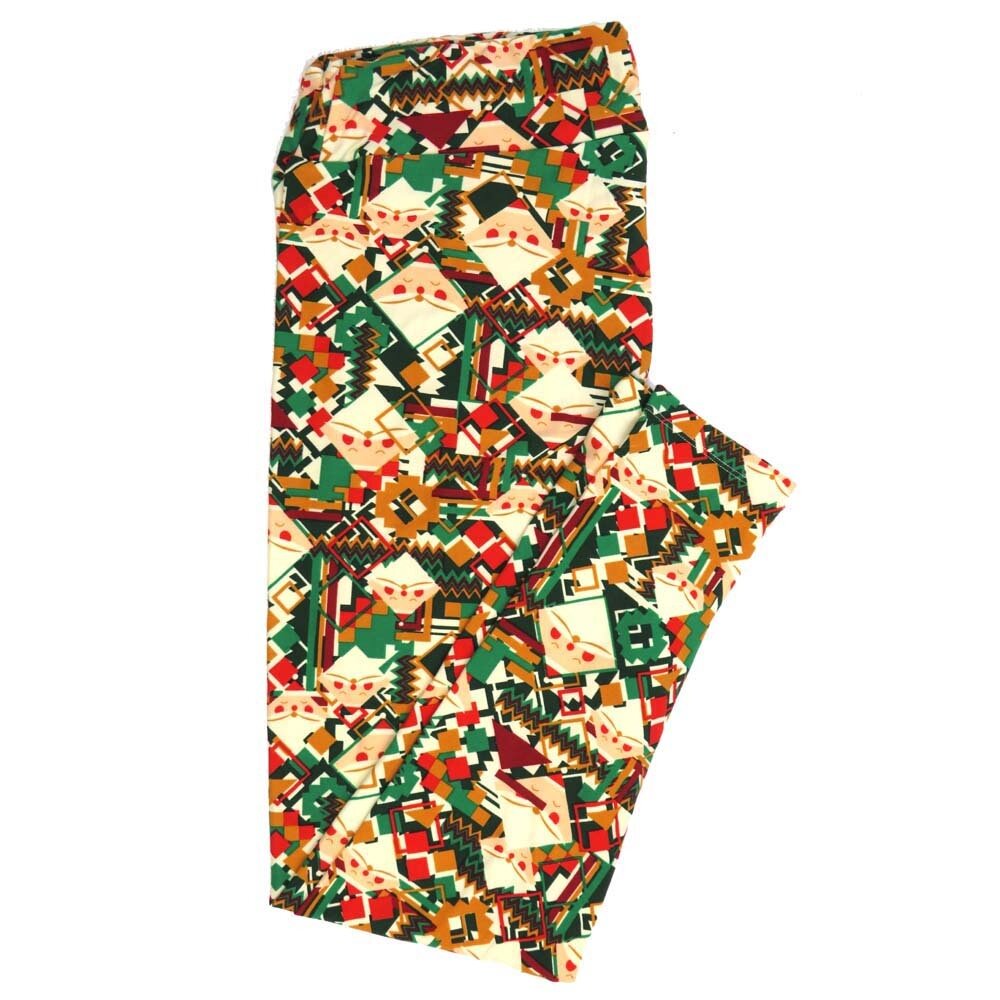 LuLaRoe TCTWO TC2 Christmas Holiday Santa Claus Geometric Diamonds Green White Red 9053-ZF2 Buttery Soft Leggings fits Adult Women sizes 18+