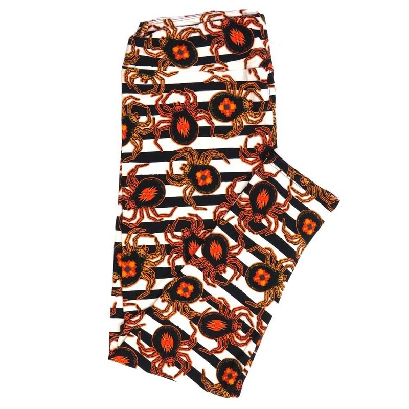 LuLaRoe TCTWO TC2 Halloween Black Widow Spider Stripe Orange Yellow Red White 9050-ZM Buttery Soft Leggings fits Adult Women sizes 18+