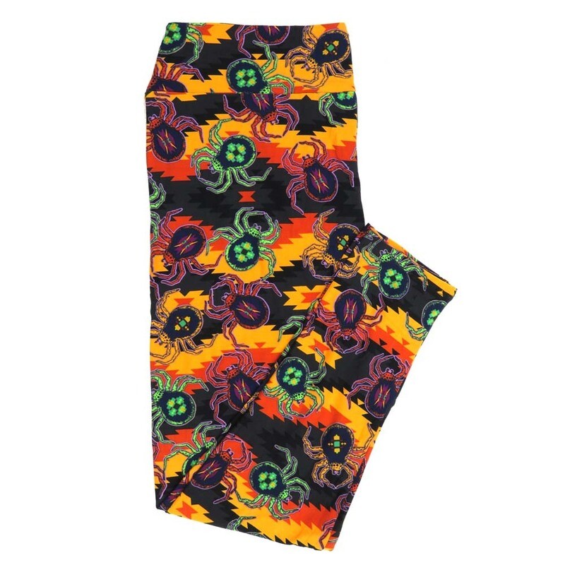 LuLaRoe TCTWO TC2 Halloween Black Widow Spider Geometric Orange Yellow Red 9050-ZL3 Buttery Soft Leggings fits Adult Women sizes 18+