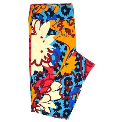 LuLaRoe TCTWO TC2 Floral Blue Green Red Yellow 9053-ZC Buttery Soft Leggings fits Adult Women sizes 18+