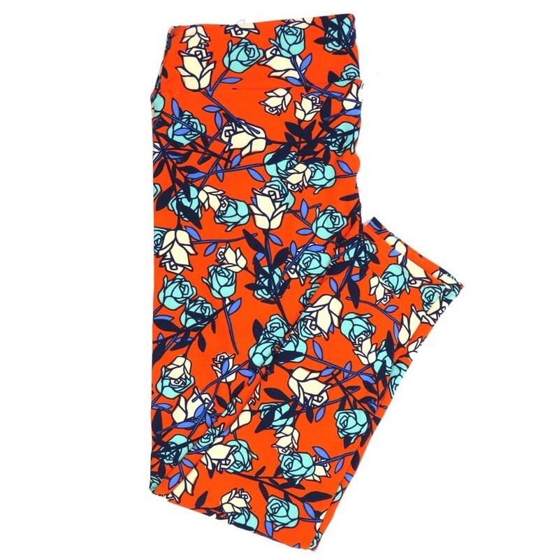 LuLaRoe TCTWO TC2 Roses Flowers Red Cream Blue 9050-ZW Buttery Soft Leggings fits Adult Women sizes 18+