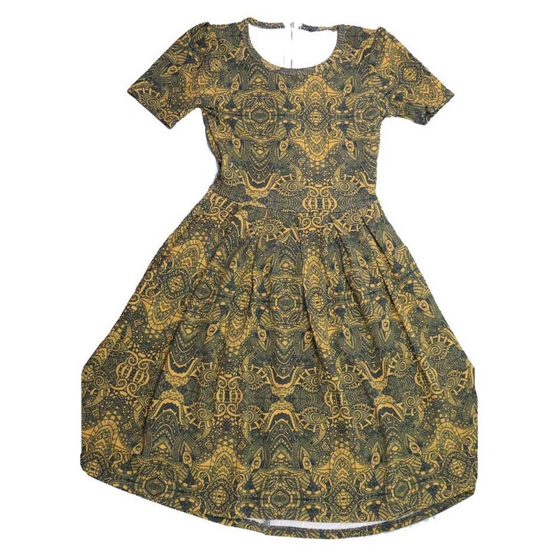 LulaRoe AMELIA a XX-Small 70s Trippy Eyes Paisley Geometric AMELIA-A-XXS-217 Full Skirt Pleated Hidden Pocket Dress XXS fits Women sizes 00-0