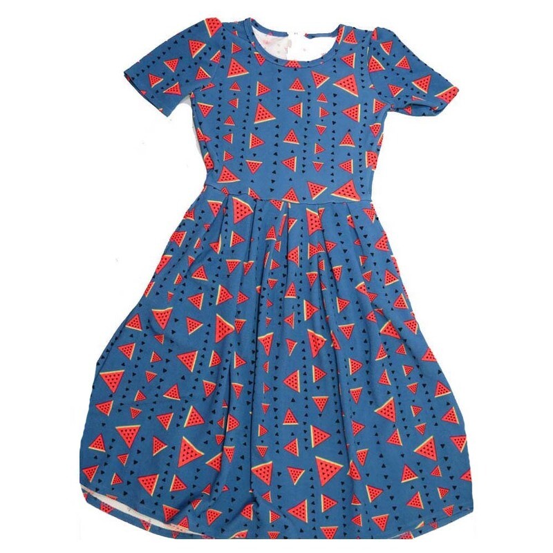 LulaRoe AMELIA a XX-Small Geometric Triangles Polka Dot Blue Green Black AMELIA-A-XXS-215 Full Skirt Pleated Hidden Pocket Dress XXS fits Women sizes 00-0
