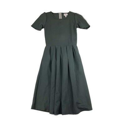 LulaRoe AMELIA a XX-Small Solid Green AMELIA-A-XXS-210 Full Skirt Pleated Hidden Pocket Dress XXS fits Women sizes 00-0