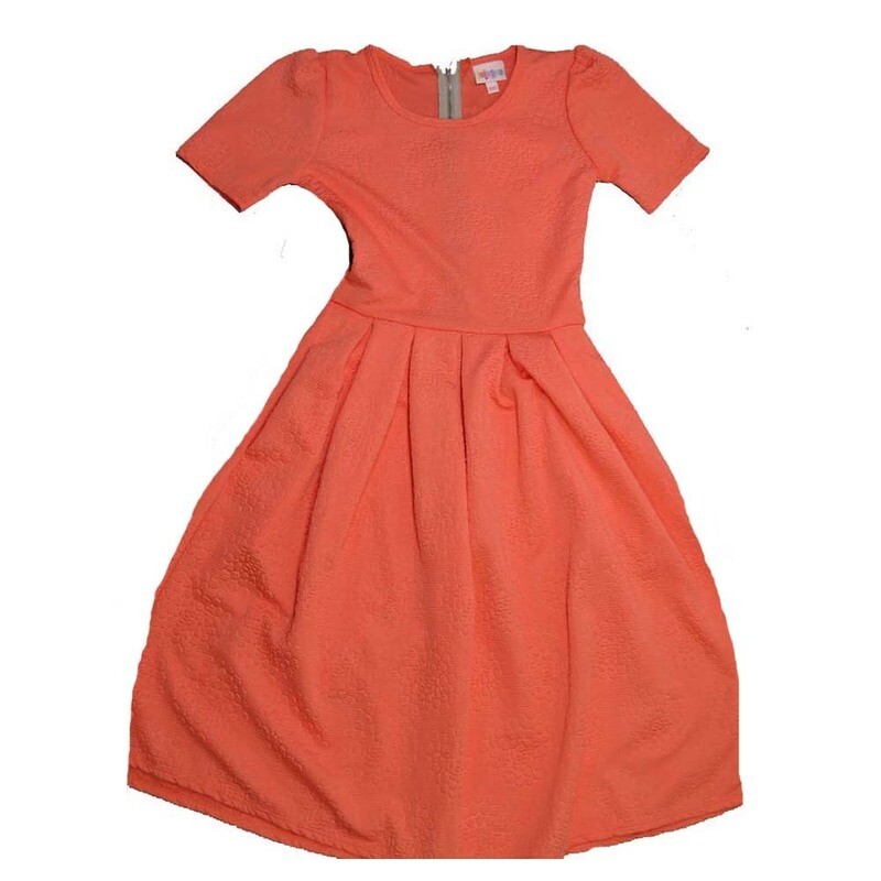LulaRoe AMELIA a XX-Small Solid Peach Melon Floral Embossed AMELIA-A-XXS-201 Full Skirt Pleated Hidden Pocket Dress XXS fits Women sizes 00-0