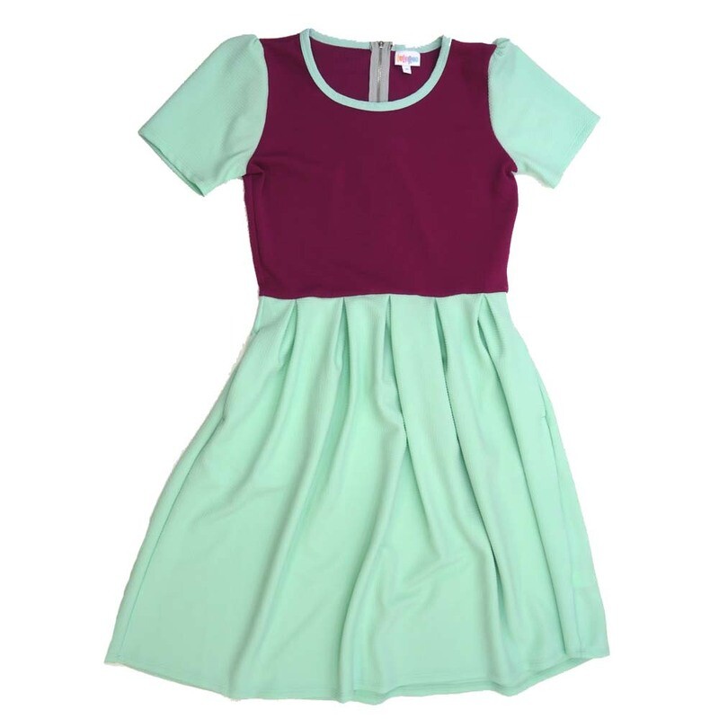LulaRoe AMELIA d Medium M Solid Two Tone Magenta Mint AMELIA-D-M-207 Full Skirt Pleated Hidden Pocket Dress M fits Women sizes 10-12