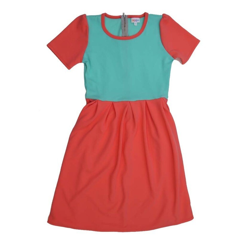 LulaRoe AMELIA d Medium M Solid Two Tone Pink AMELIA-D-M-200 Full Skirt Pleated Hidden Pocket Dress M fits Women sizes 10-12