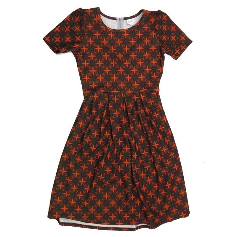 LulaRoe AMELIA d Medium M Trippy 70s Geometric AMELIA-D-M-204 Full Skirt Pleated Hidden Pocket Dress M fits Women sizes 10-12