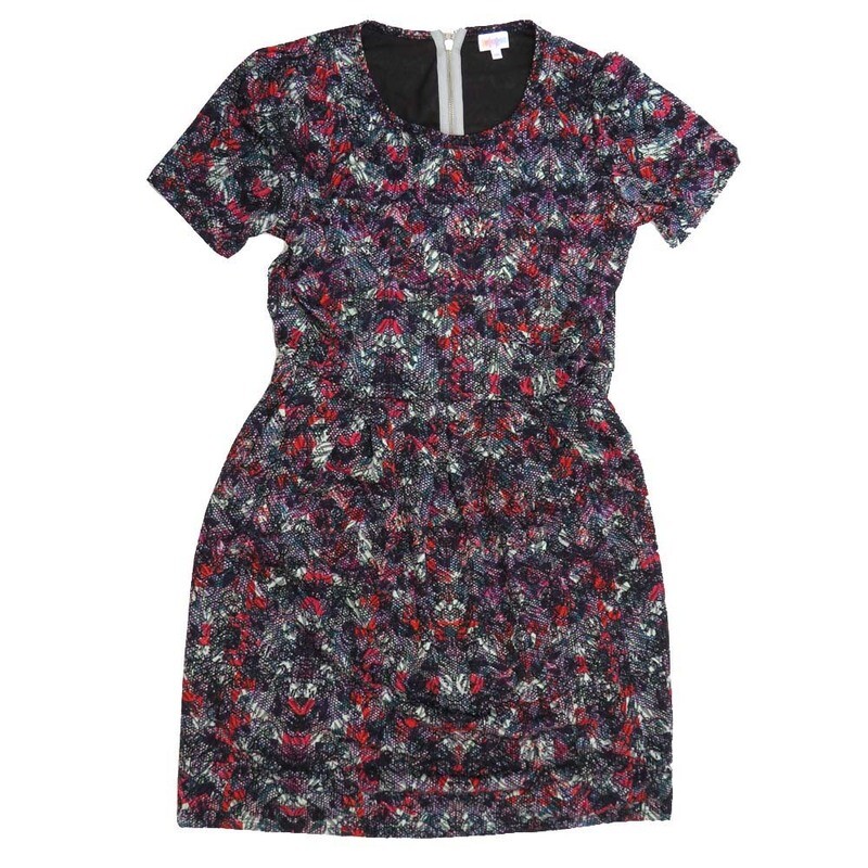 LulaRoe AMELIA h XXX-Large 3XL Roses Floral Geometric Yellow Red Blue black AMELIA-H-XXXL-203 Full Skirt Pleated Hidden Pocket Dress 3XL fits 24-26