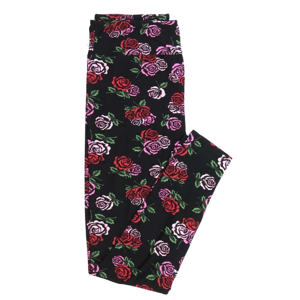 LuLaRoe Tall Curvy TC Roses Black Red Whtie Blue TC-7065-J Buttery Soft Leggings fits Adult Women sizes 12-18