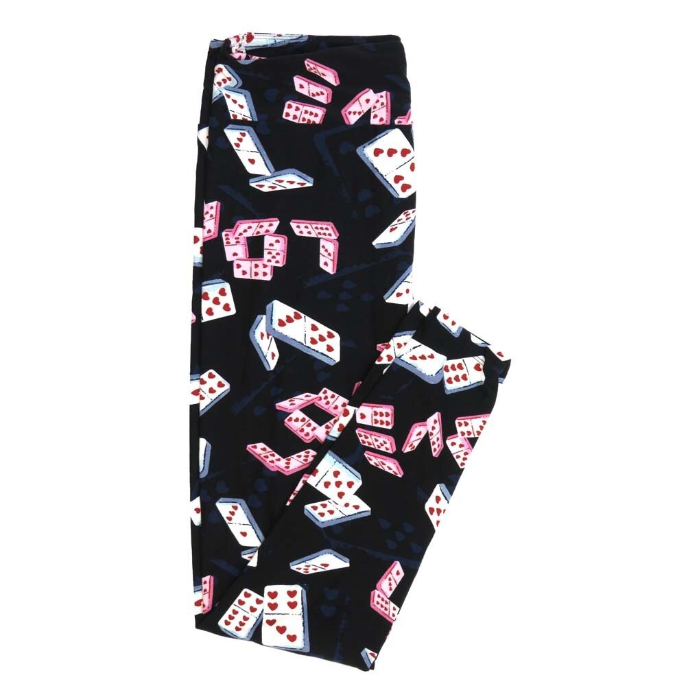LuLaRoe Tall Curvy TC Valentines Dominoes with Hearts Black White Red TC-7065-P Buttery Soft Leggings fits Adult Women sizes 12-18