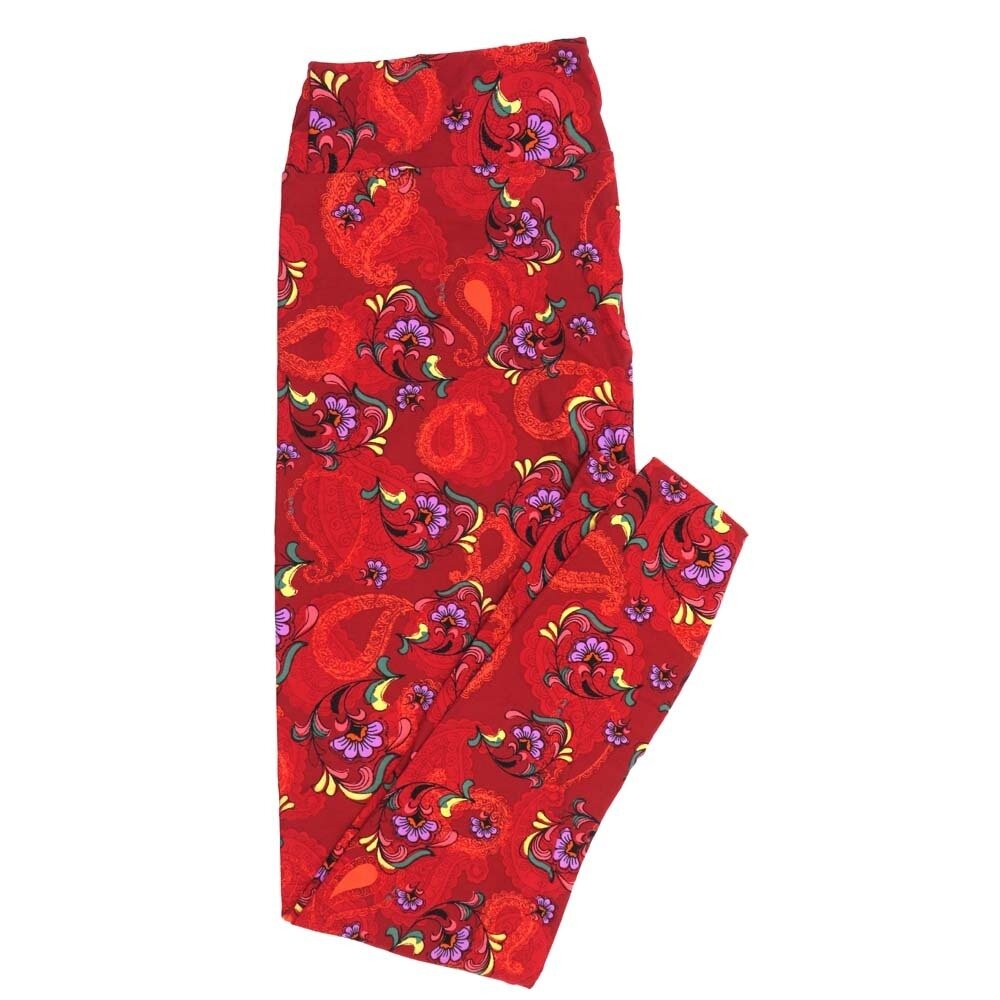 LuLaRoe Tall Curvy TC Paisley Floral Red Blue Yellow TC-7065-R Buttery Soft Leggings fits Adult Women sizes 12-18