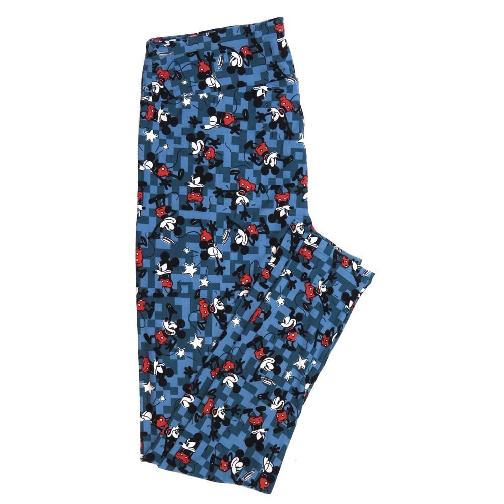 LuLaRoe Tall Curvy TC Disney Mickey Mouse Emotional Happy Angry Knocked out Geometric Stars Blue back White TC-7070-M5 Buttery Soft Leggings fits Adult Women sizes 12-18