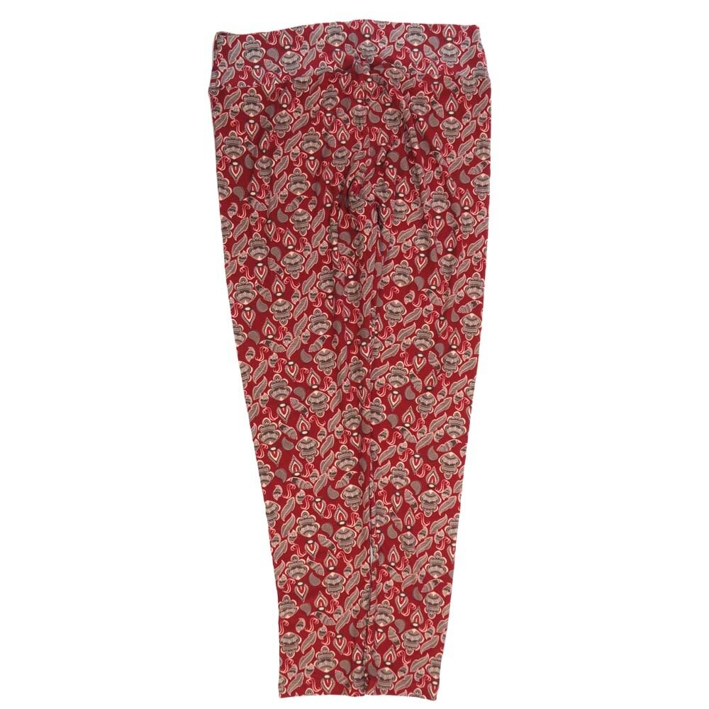 LuLaRoe Tall Curvy TC Paisley Leaves Red Pink Buttery Soft Leggings fits Adult Women sizes 12-18  7074-U