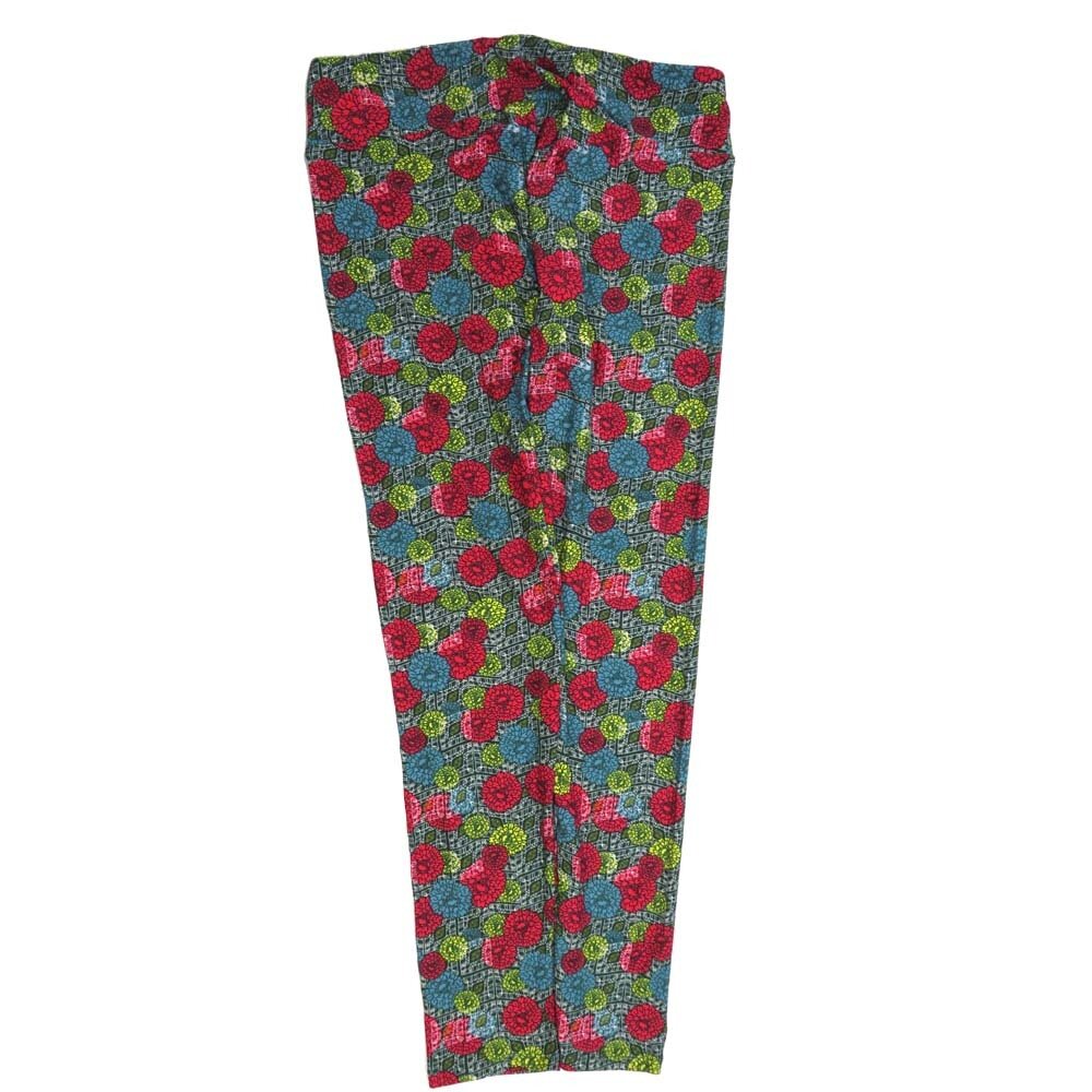 LuLaRoe Tall Curvy TC Floral Carnations Red Blue Yellow Green Gray Buttery Soft Leggings fits Adult Women sizes 12-18  7075-O