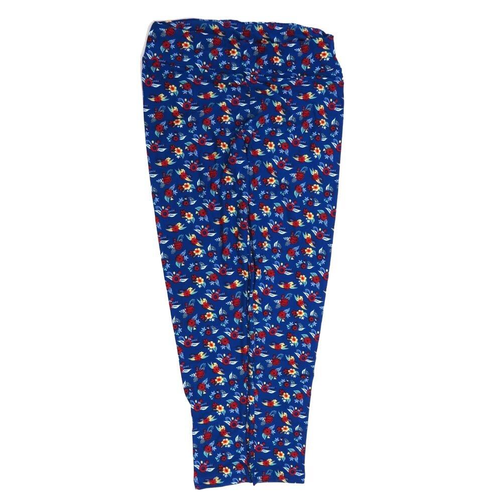 LuLaRoe Tall Curvy TC Floral Dafodils Blue Red White Pink Buttery Soft Leggings fits Adult Women sizes 12-18  7075-W