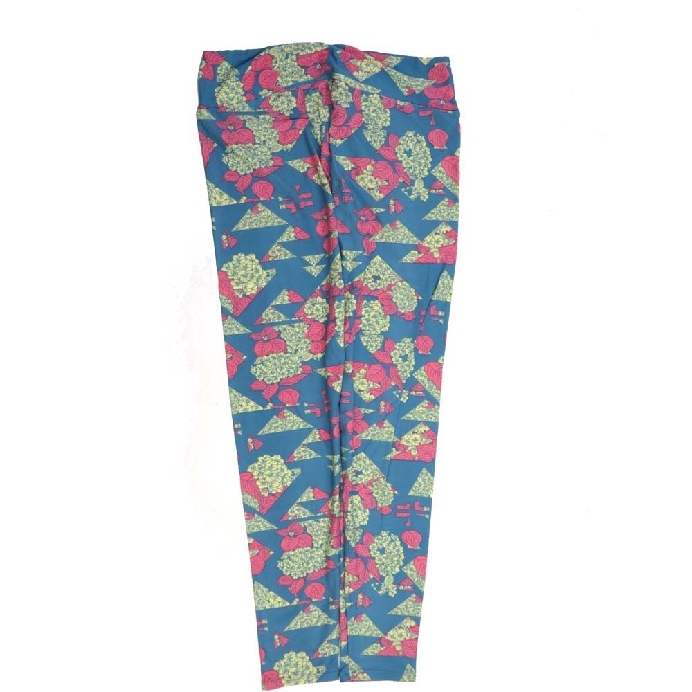 LuLaRoe Tall Curvy TC Floral Geometric Blue Pink Buttery Soft Leggings fits Adult Women sizes 12-18  7075-Y