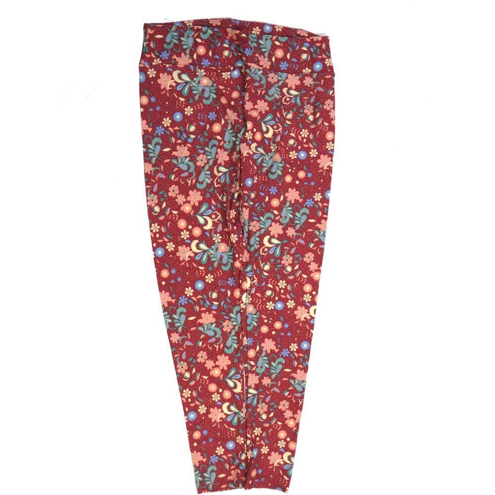 LuLaRoe Tall Curvy TC Floral Geometric Red Teal Blue Buttery Soft Leggings fits Adult Women sizes 12-18  7075-Z