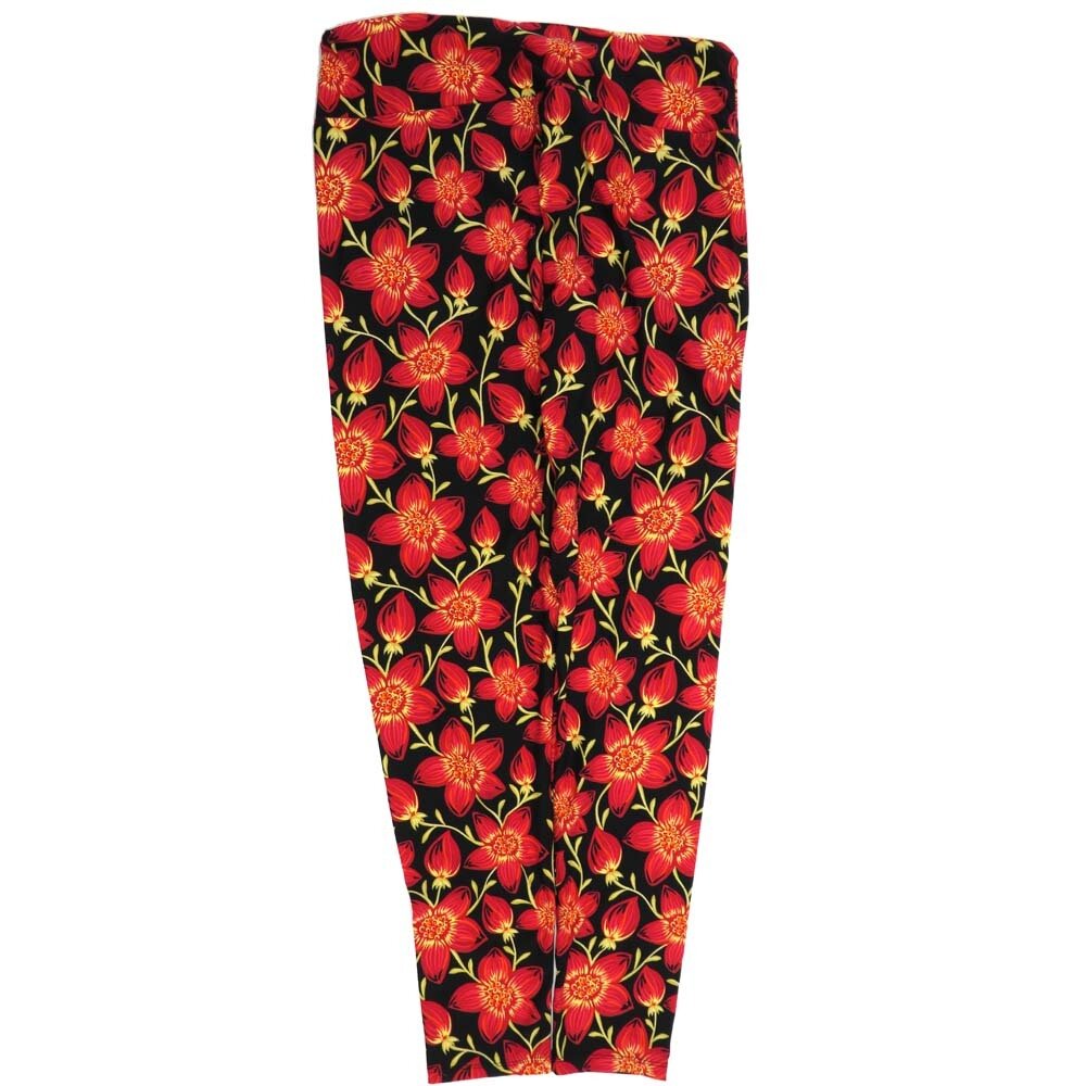 LuLaRoe Tall Curvy TC Floral Black Red Green Buttery Soft Leggings fits Adult Women sizes 12-18  7075-ZA