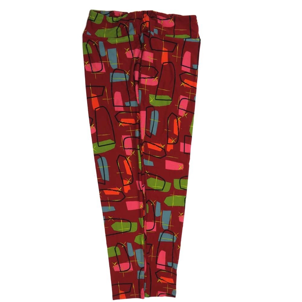 LuLaRoe Tall Curvy TC Geometric Abstract Shapes Red Gray Black Buttery Soft Leggings fits Adult Women sizes 12-18  7076-Q