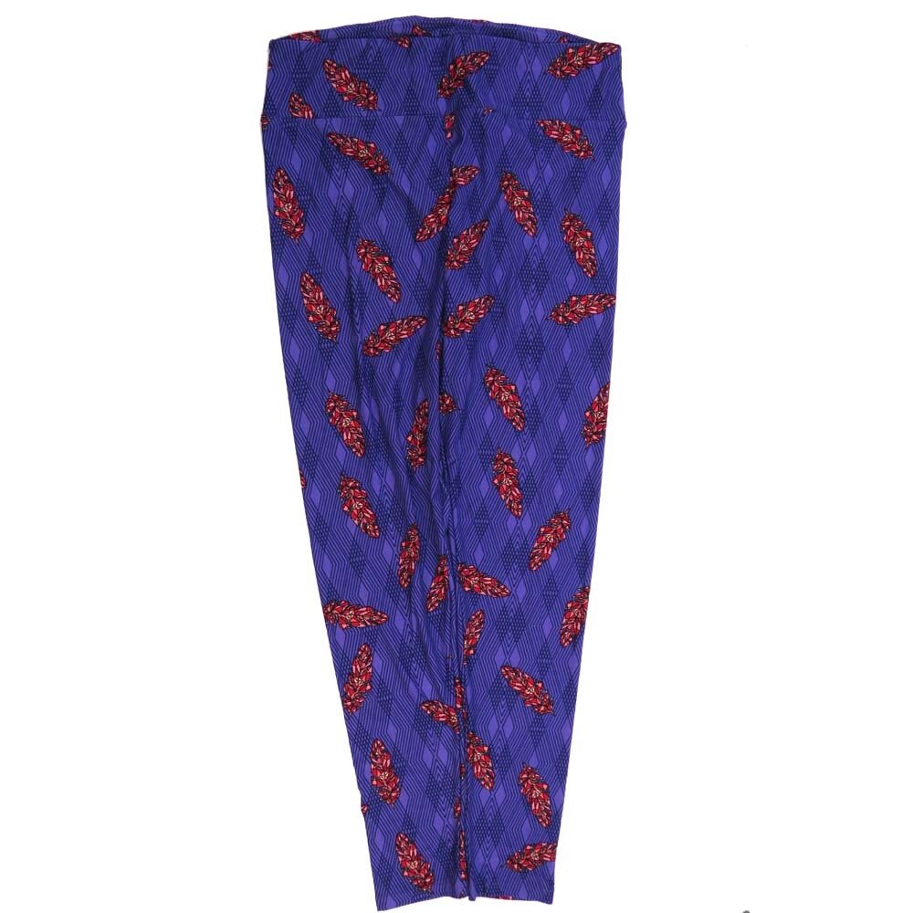 LuLaRoe Tall Curvy TC Feathers Crystals Geometric Blue Gray Red Buttery Soft Leggings fits Adult Women sizes 12-18  7077-B