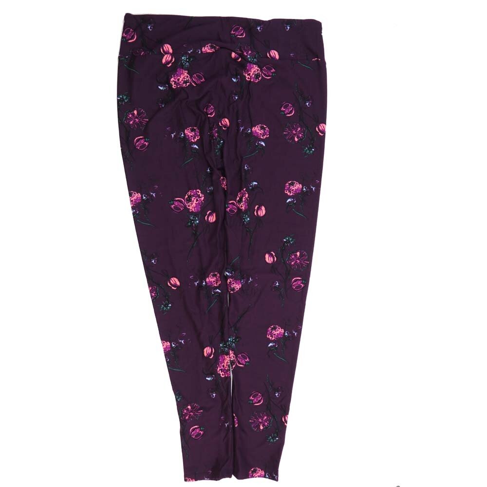LuLaRoe Tall Curvy TC Floral Dark Purple Pink White Buttery Soft Leggings fits Adult Women sizes 12-18  7077-I