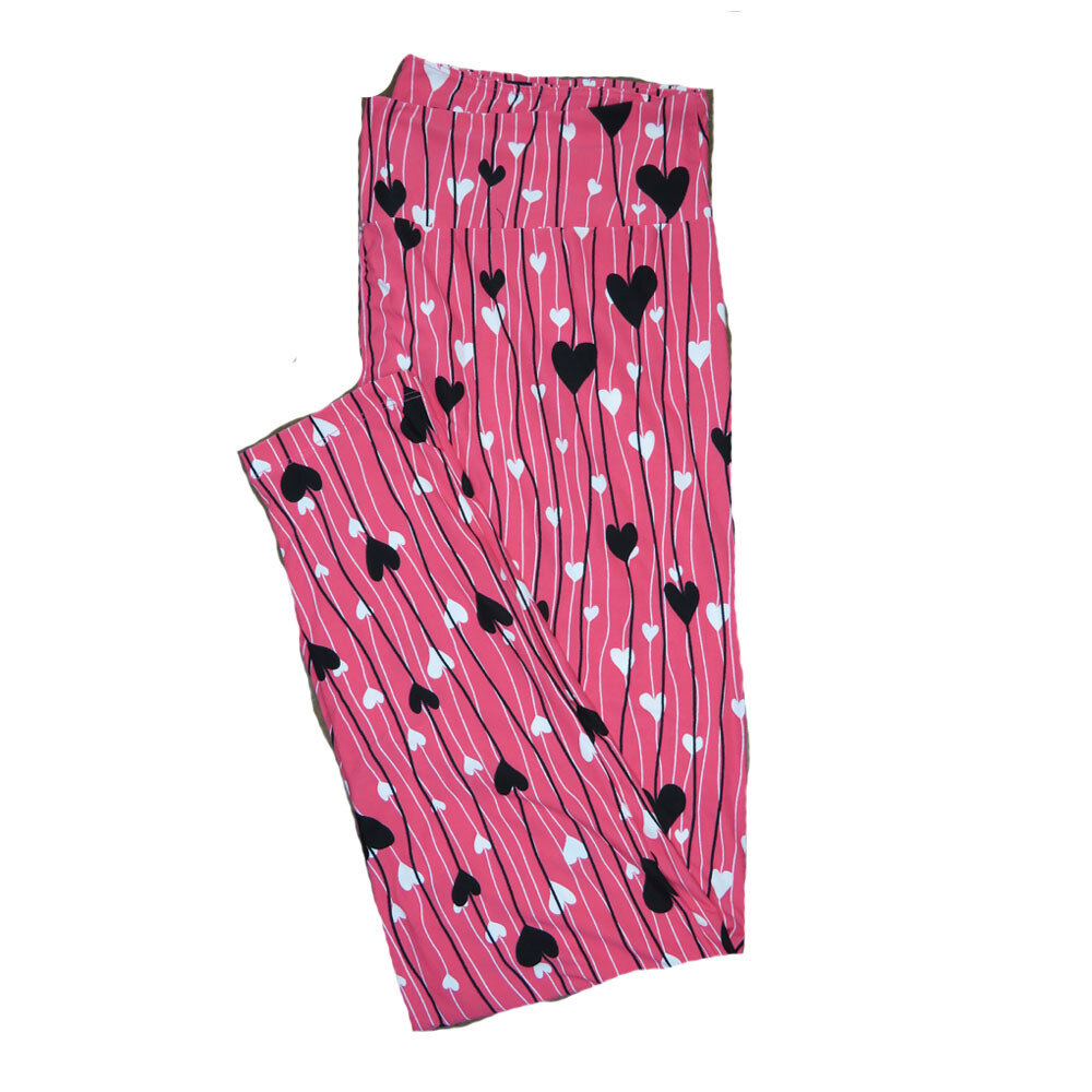 LuLaRoe Tall Curvy TC Pink with Black and White Floating Hearts on Strings Love Valentines Buttery Soft Leggings fits Adult Women sizes 12-18  TC-7211-G