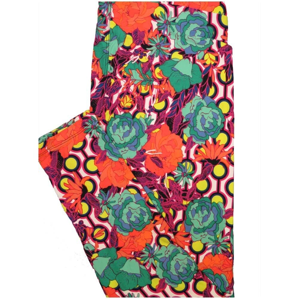 LuLaRoe Tall Curvy TC Floral Pink White Yellow Black Teal Geometric Buttery Soft Leggings fits Adult Women sizes 12-18