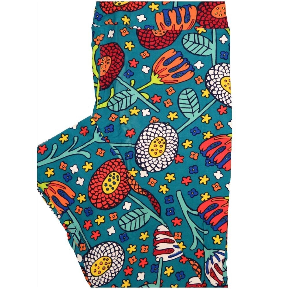 LuLaRoe Tall Curvy TC Turquoise White Coral Yellow Floral Buttery Soft Leggings fits Adult Women sizes 12-18