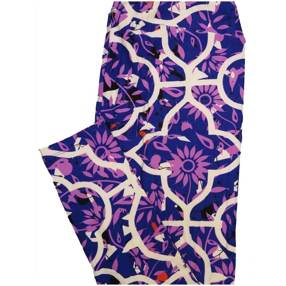 LuLaRoe Tall Curvy TC Blue Purple White Floral Geometric Buttery Soft Leggings fits Adult Women sizes 12-18