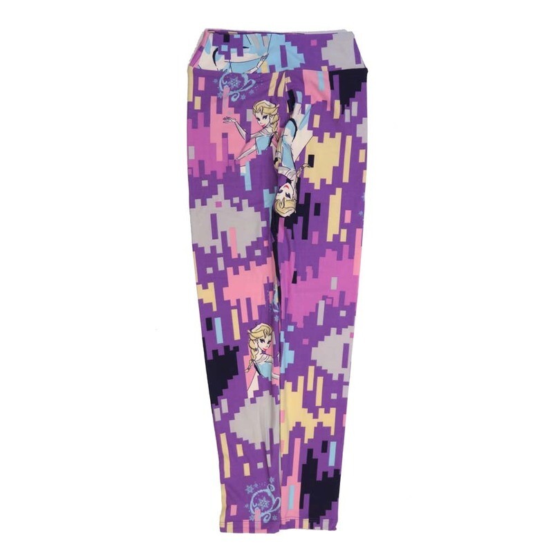 LuLaRoe Tween Disney Elsa Anna From Frozen Blue Cream Pink Black Diamonds Turquoise Leggings fits Adult sizes 00-0 TWEEN-3400-Y