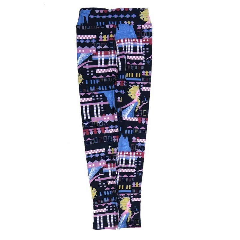 LuLaRoe Tween Disney Elsa From Frozen Purple White Blue Black Turquoise Leggings fits Adult sizes 00-0 TWEEN-3400-W