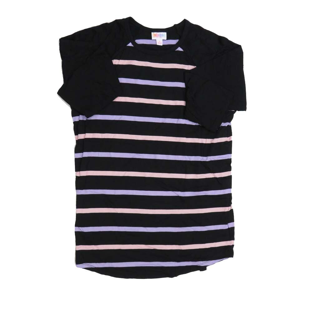 LuLaRoe RANDY c Small S Black Pink Purple Stripe Raglan Sleeve Unisex Baseball Tee Shirt S fits 6-8