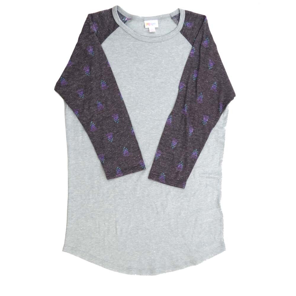LuLaRoe RANDY c Small S Floral Leaf Paisley Light Gray Blue Raglan Sleeve Unisex Baseball Tee Shirt S fits 6-8