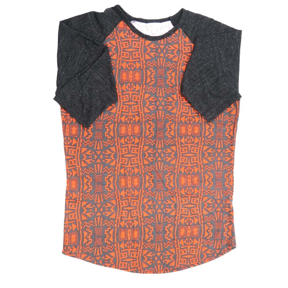 LuLaRoe RANDY f X-Large XL Dark Gray Light Red Geometric with Heathered Black Raglan Sleeve Unisex Baseball Tee Shirt XL fits 18-20