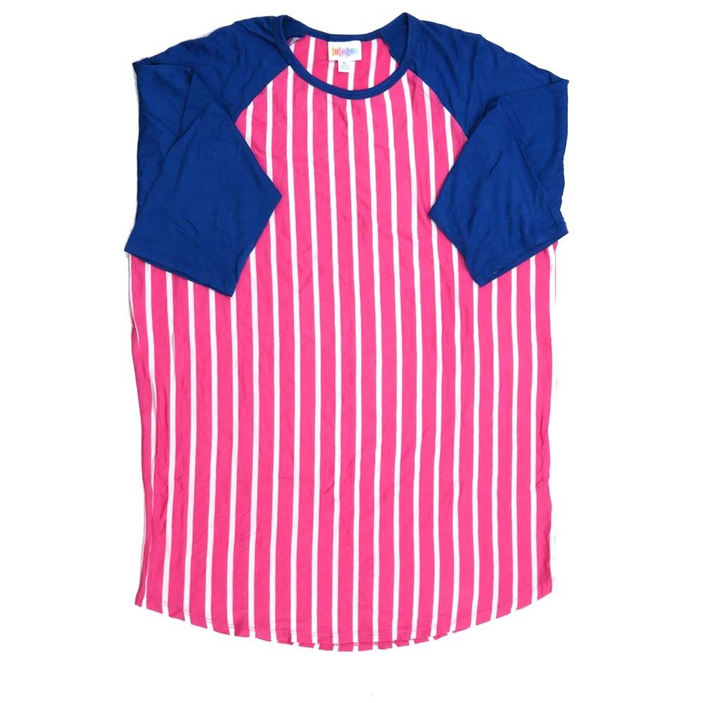 LuLaRoe RANDY f X-Large XL Pink Purple White Stripe with Purple Raglan Sleeve Unisex Baseball Tee Shirt XL fits 18-20