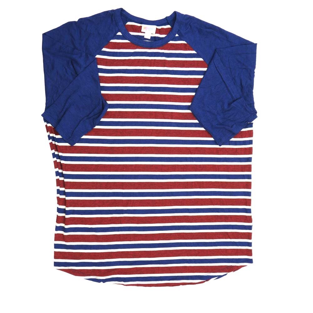 LuLaRoe RANDY g XX-Large 2XL Red White Blue Stripe Raglan Sleeve Unisex Baseball Tee Shirt XXL fits 22-24