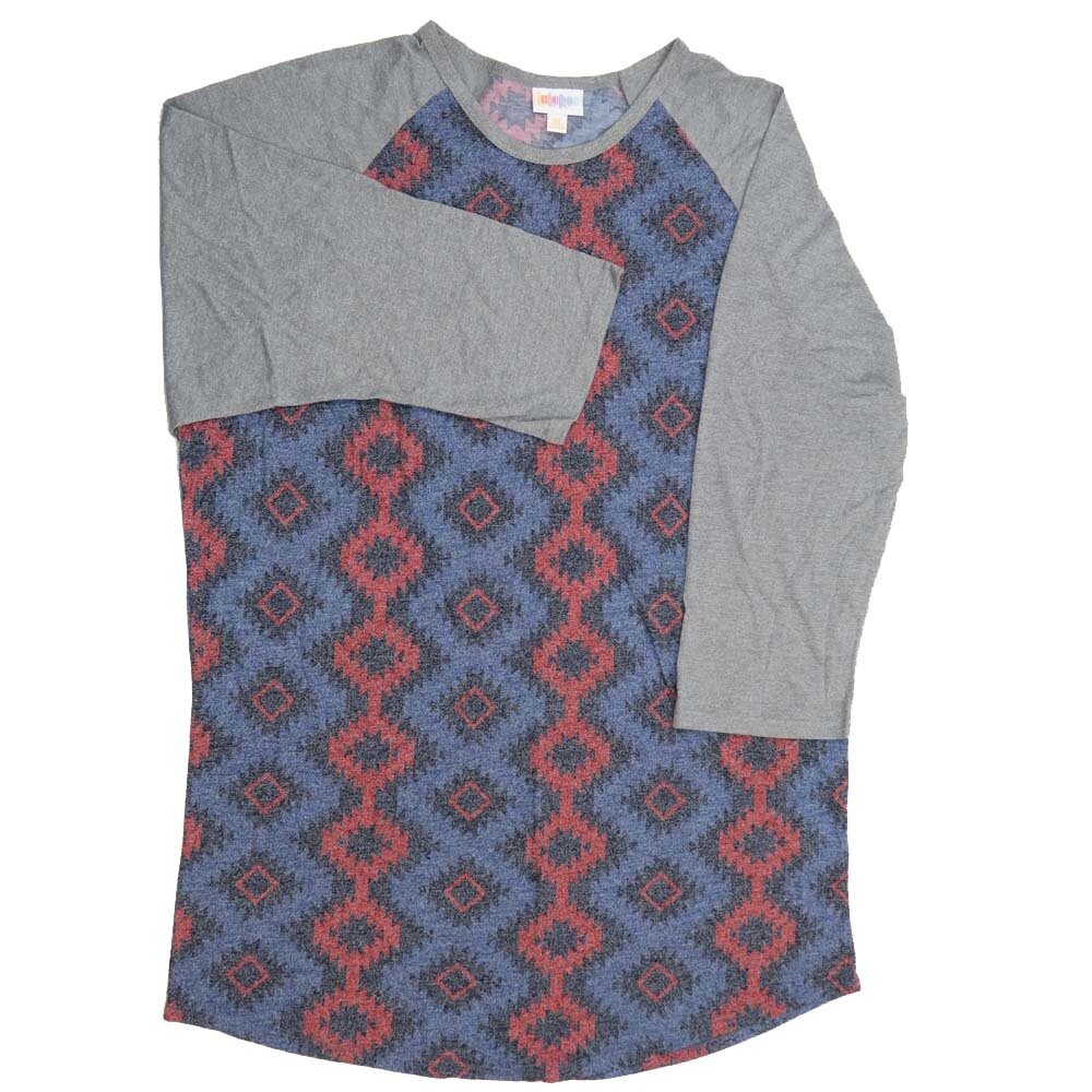 LuLaRoe RANDY h XXX-Large 3XL Heathered Purple Red Gray Aztek Geometric with Gray Raglan Sleeve Unisex Baseball Tee Shirt XXXL fits 24-26