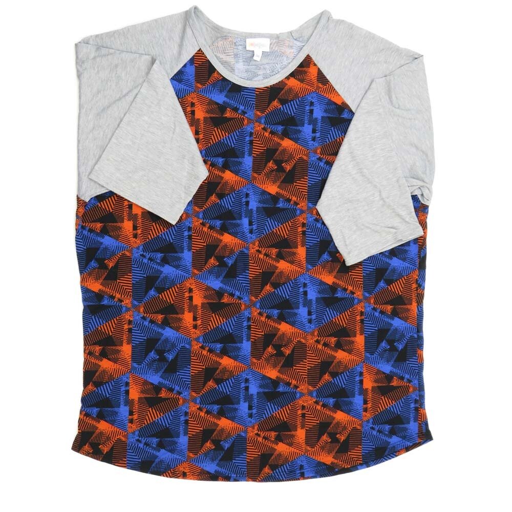 LuLaRoe RANDY h XXX-Large 3XL Trippy Black Purple Orange Geometric with Gray Raglan Sleeve Unisex Baseball Tee Shirt XXXL fits 24-26