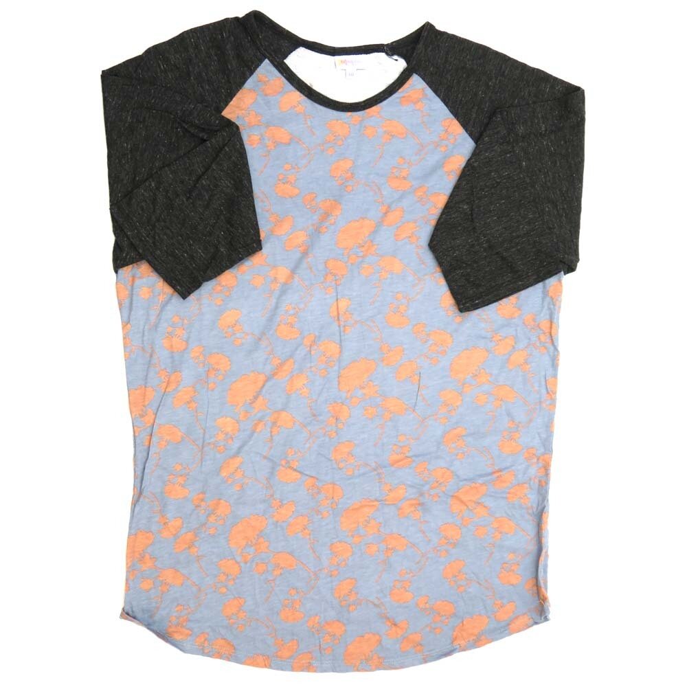 LuLaRoe RANDY h XXX-Large 3XL Light Purple Gray Pink Floral with Heathered Dark Gray Raglan Sleeve Unisex Baseball Tee Shirt XXXL fits 24-26