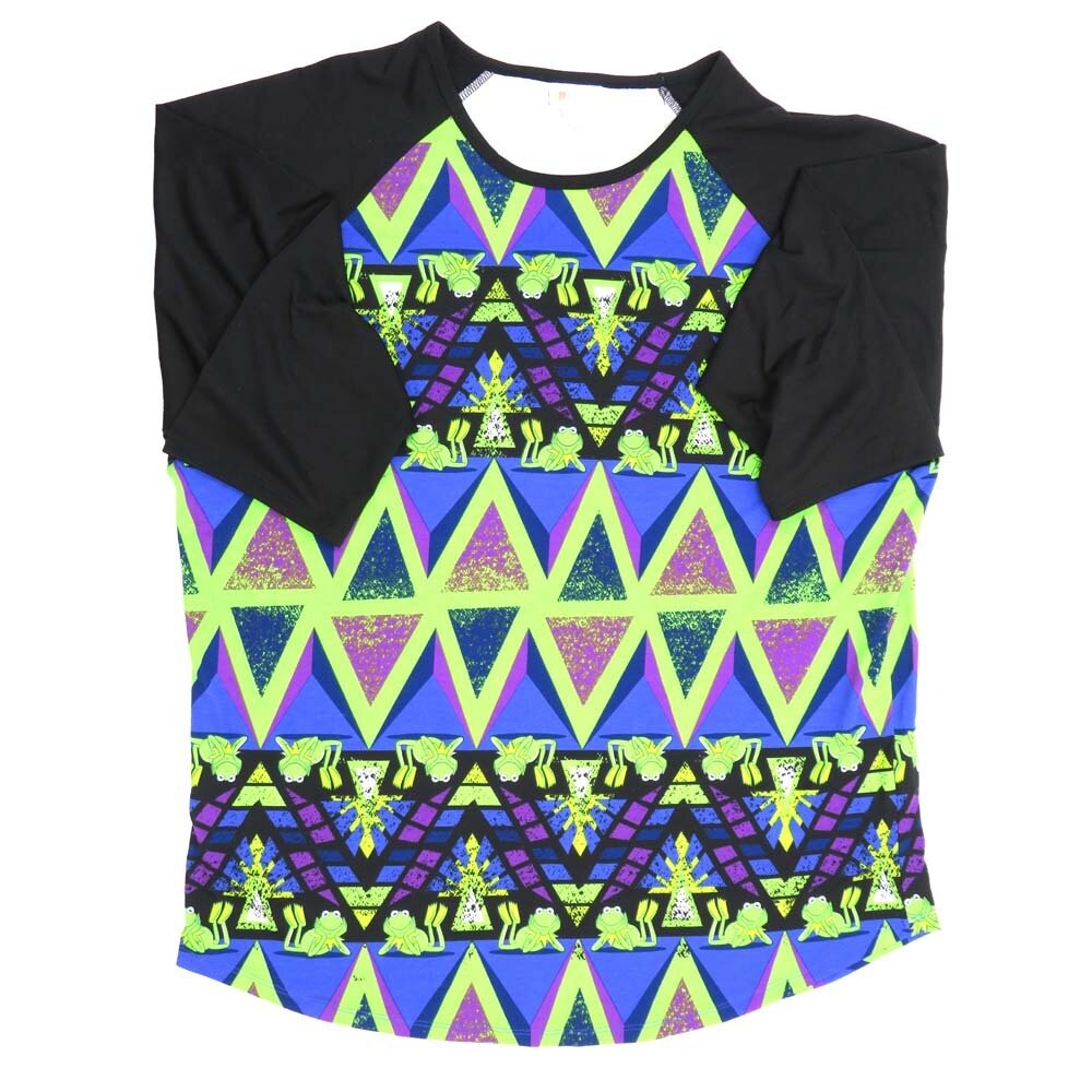 LuLaRoe RANDY h XXX-Large 3XL Disney Kermit the Frog Black Green Raglan Sleeve Unisex Baseball Tee Shirt XXXL fits 24-26