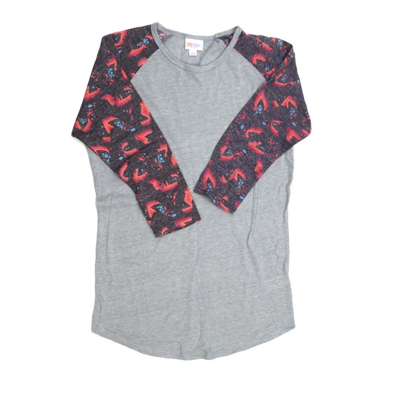 LuLaRoe RANDY c Small S Floral Leaf Paisley Gray Blue Raglan Sleeve Unisex Baseball Tee Shirt S fits 6-8