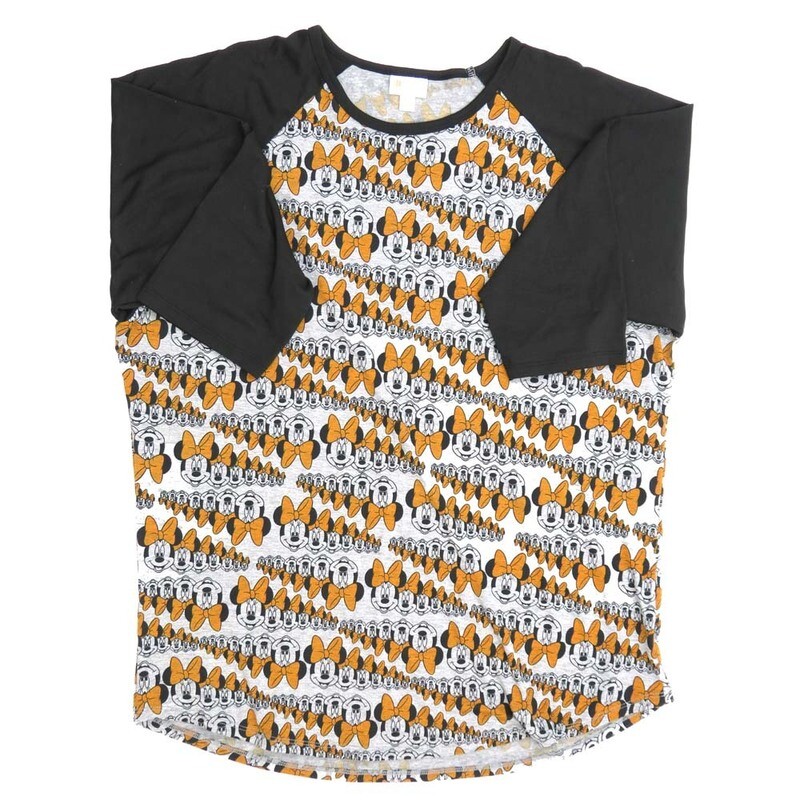 LuLaRoe RANDY h XXX-Large 3XL Disney Multiple Minnie Mouse Gray Orange Black with Black Raglan Sleeve Unisex Baseball Tee Shirt XXXL fits 24-26